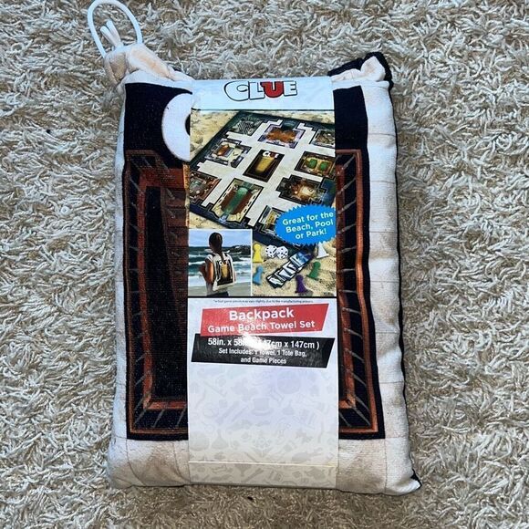 New Hasbro Game CLUE Backpack Beach Towel Set Tote Bag Bath Pool Park Party Kids - Picture 1 of 7